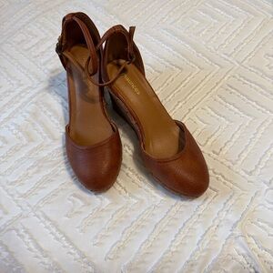 Maurices Tan Wedge Ankle Strap Shoes